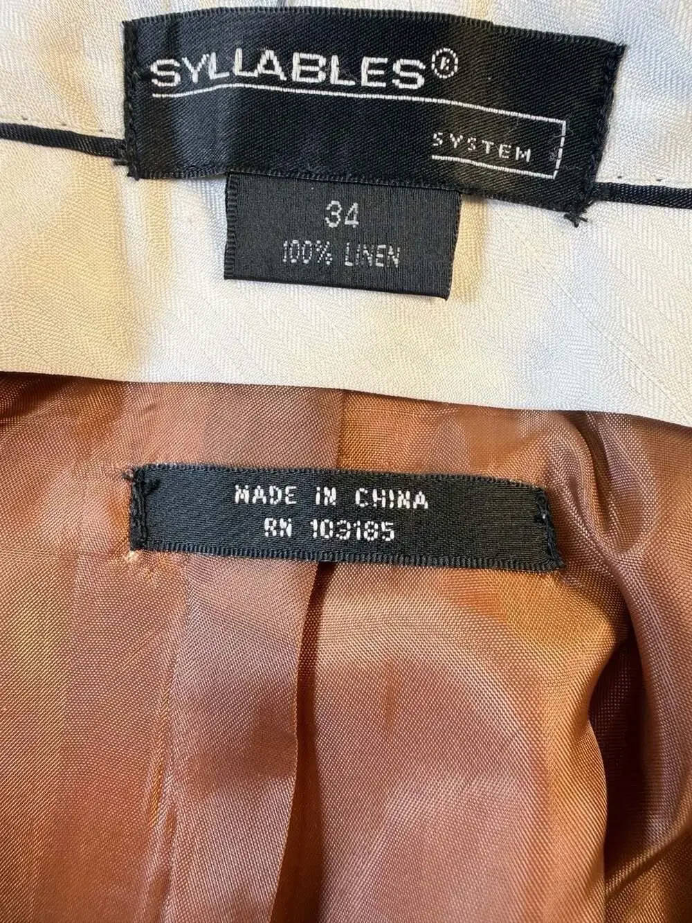 Syllables 100% Linen Brown Pleated Trousers Pants Size 34